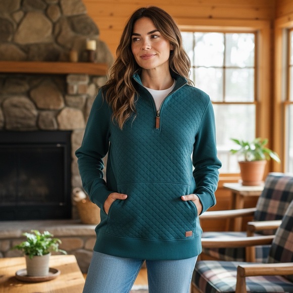 L.L. Bean Teal Quilted Women's Hoodie - Picture 2 of 6
